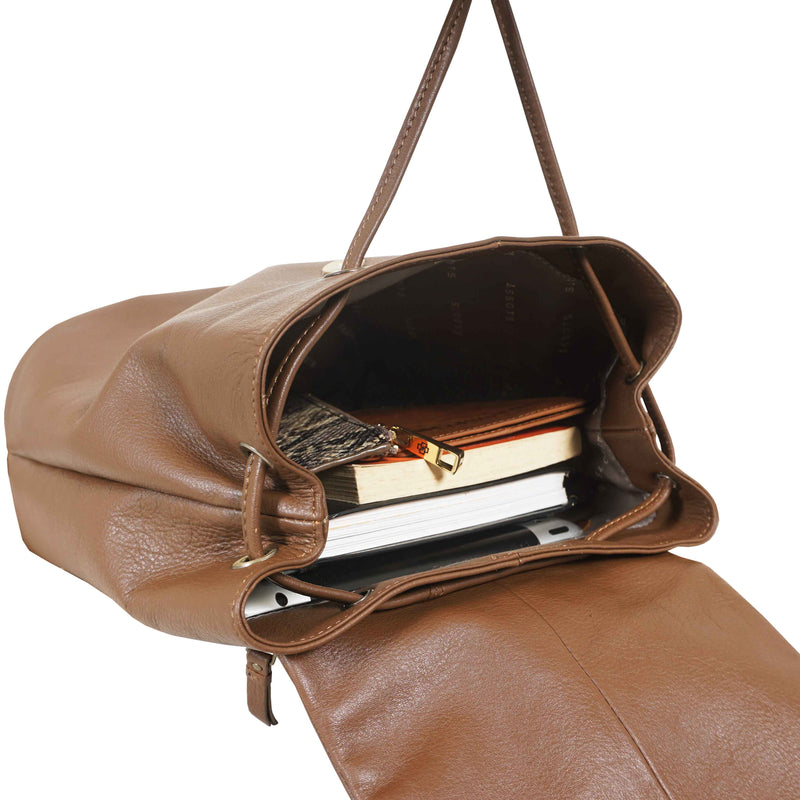 'GRACE' Tan Full Grain Leather Flap-over Backpack