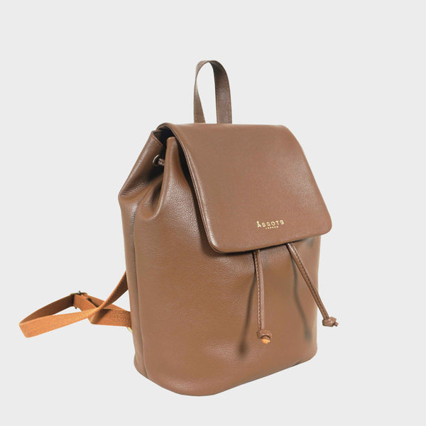 'GRACE' Tan Full Grain Leather Flap-over Backpack