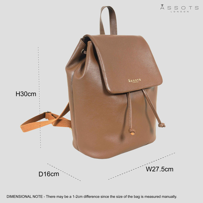 'GRACE' Tan Full Grain Leather Flap-over Backpack