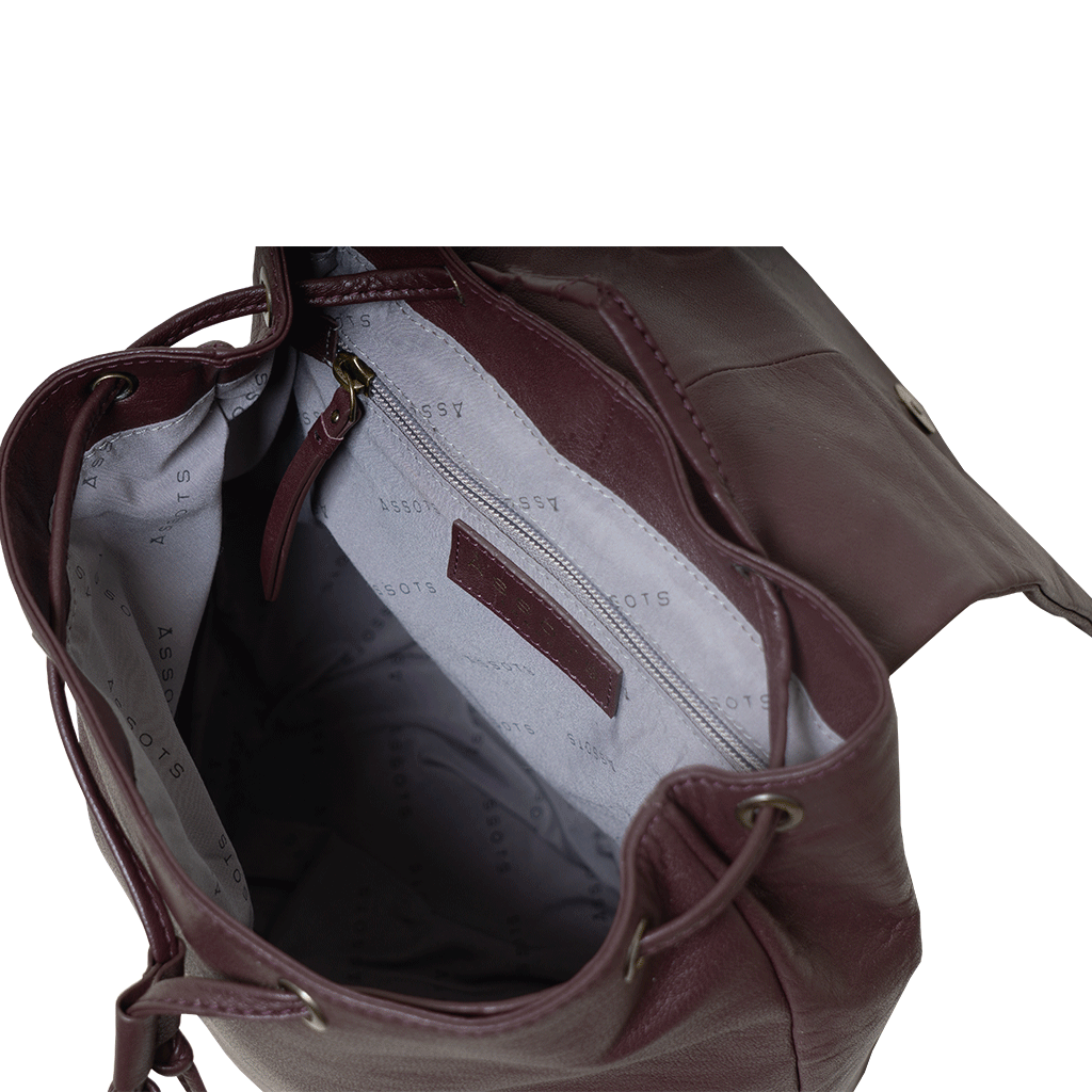 'GRACE' Burgundy Full Grain Leather Flap-over Backpack