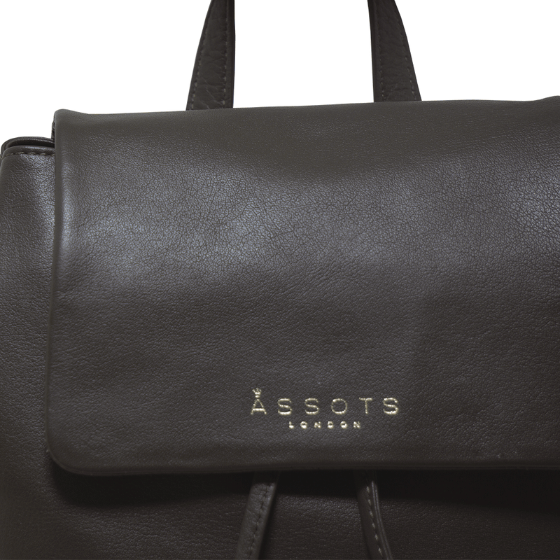 'GRACE' Mokka Brown Full Grain Leather Flap-over Backpack