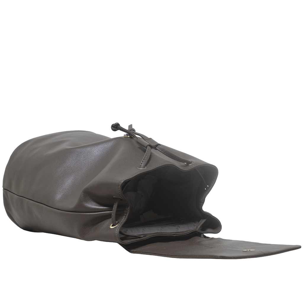 'GRACE' Mokka Brown Full Grain Leather Flap-over Backpack