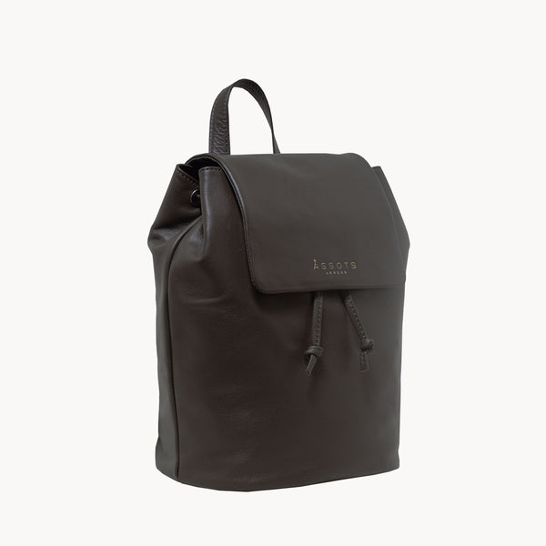 'GRACE' Mokka Brown Full Grain Leather Flap-over Backpack