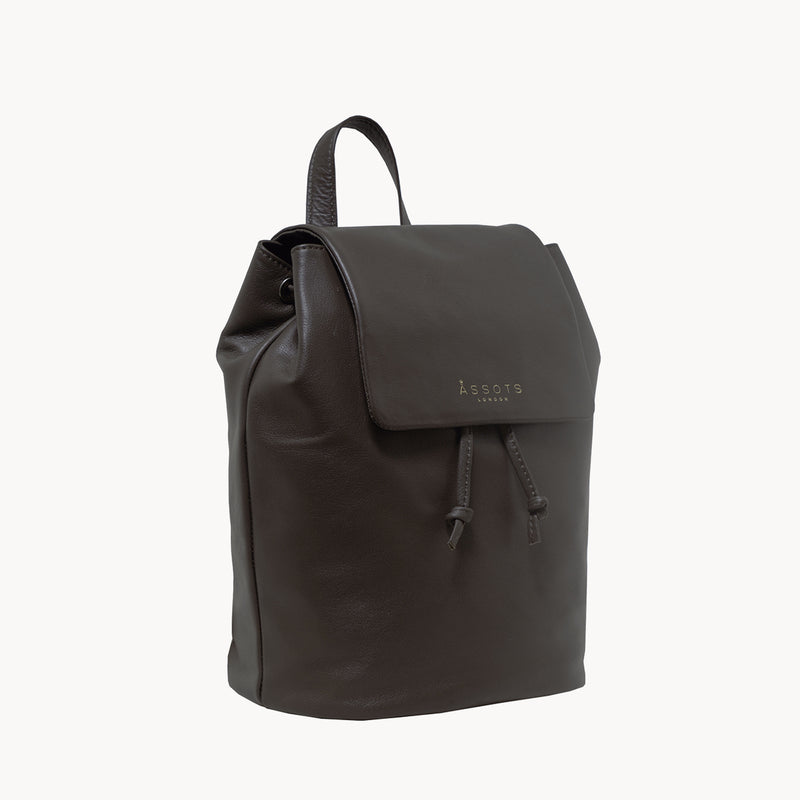 'GRACE' Mokka Brown Full Grain Leather Flap-over Backpack