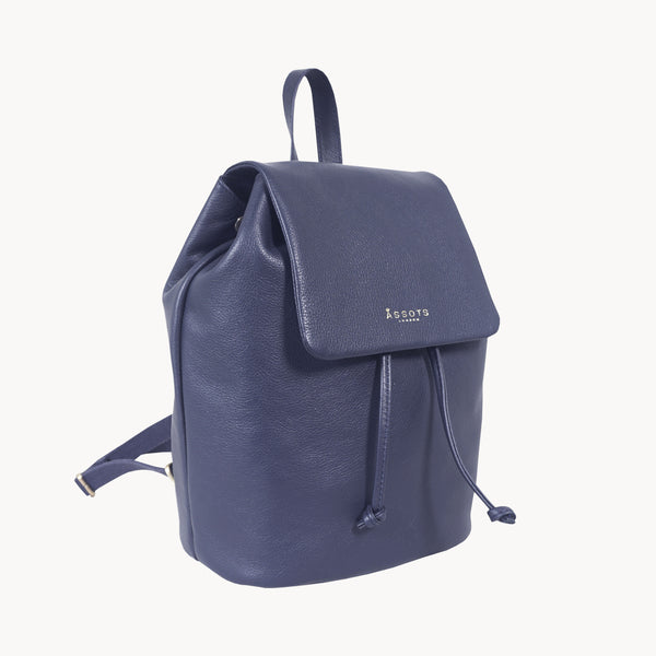 'GRACE' Navy Full Grain Leather Flap-over Backpack