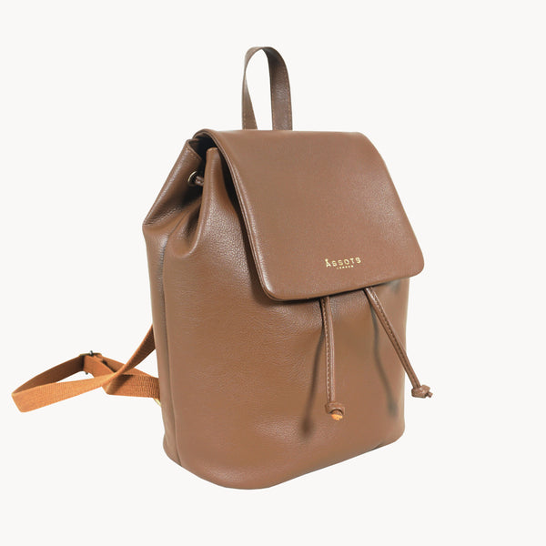 'GRACE' Tan Full Grain Leather Flap-over Backpack
