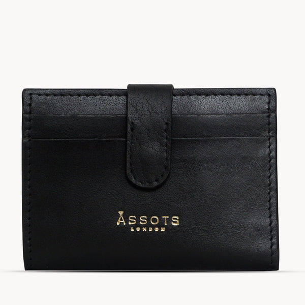 'GROVE' Black Smooth RFID Tab-over Leather Credit Card Holder