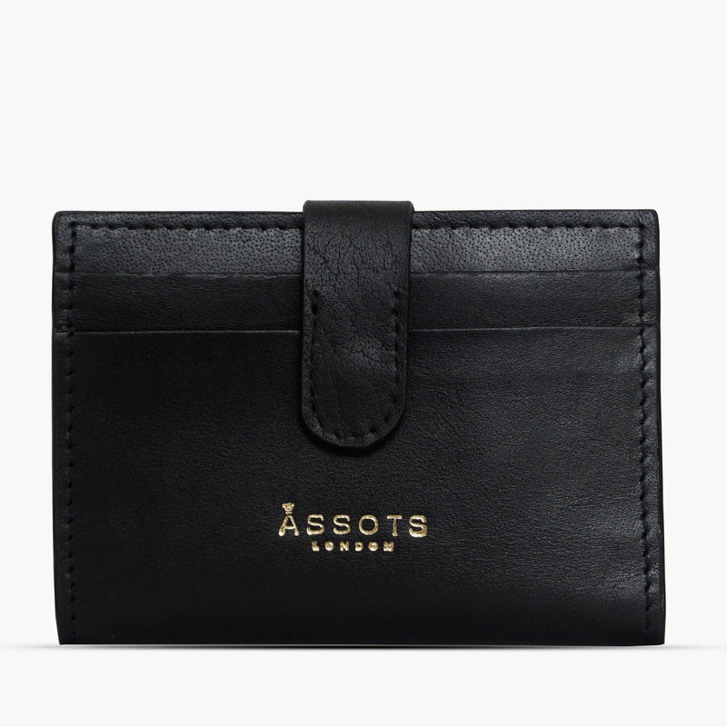 'GROVE' Black Smooth RFID Tab-over Leather Credit Card Holder