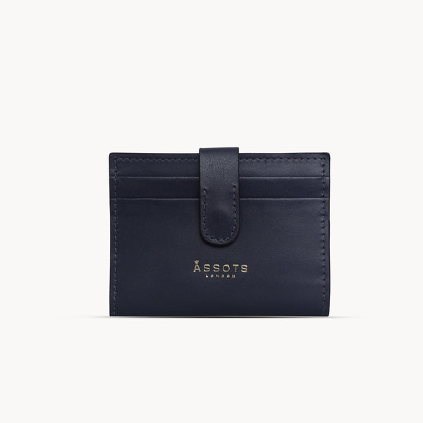 'GROVE' Navy Smooth RFID Tab-over Leather Credit Card Holder