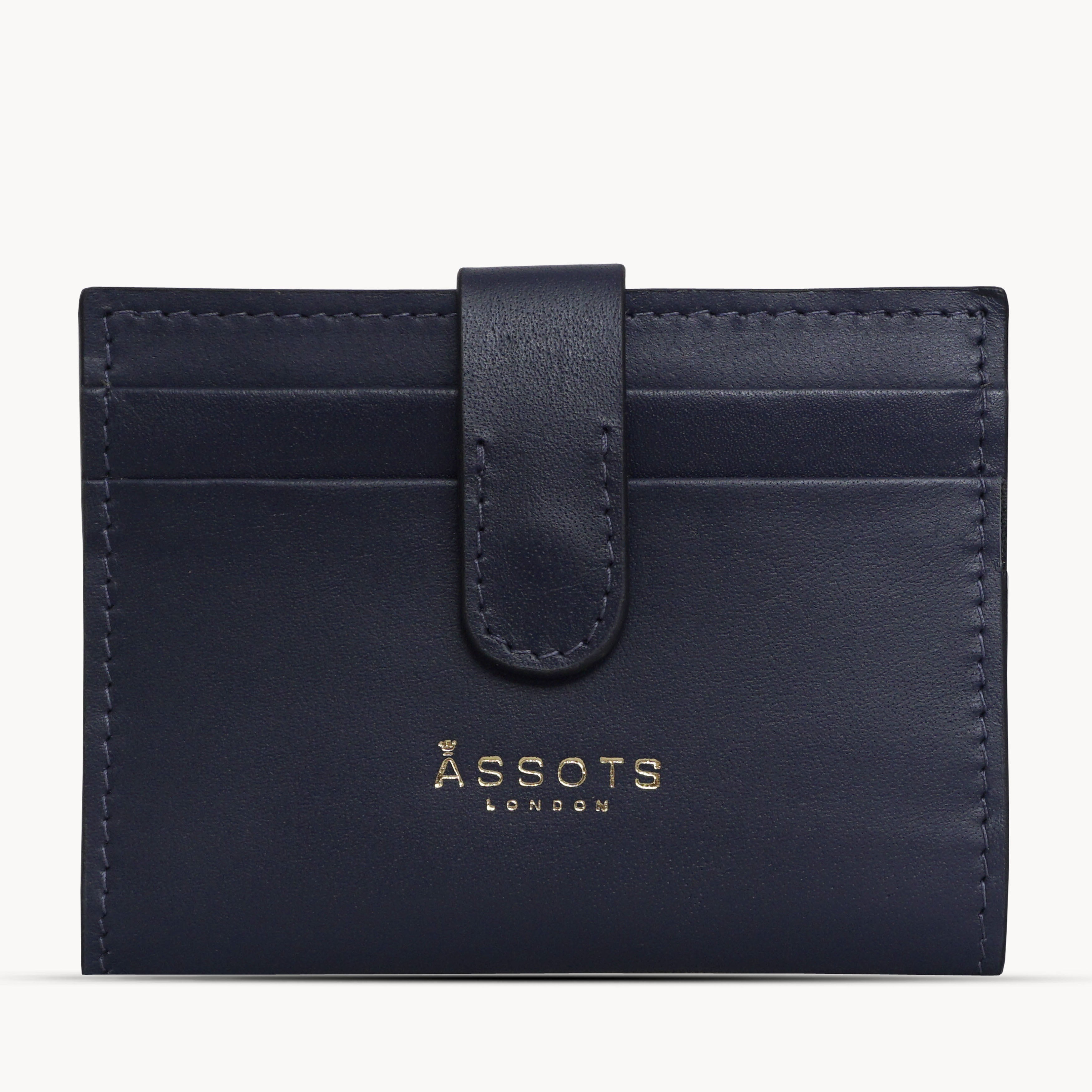 'GROVE' Navy Smooth RFID Tab-over Leather Credit Card Holder