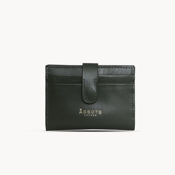 'GROVE' Forest Green Khaki Smooth RFID Tab-over Leather Credit Card Holder