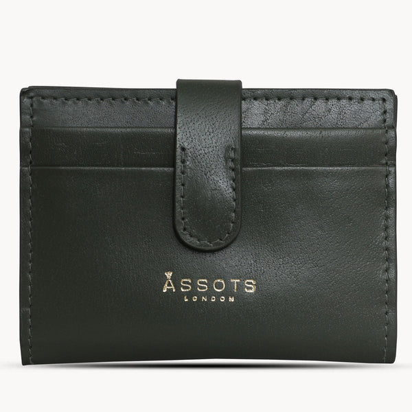 'GROVE' Forest Green Khaki Smooth RFID Tab-over Leather Credit Card Holder