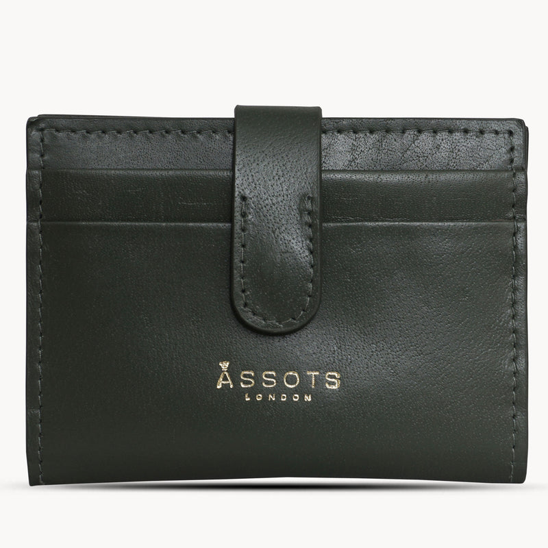 'GROVE' Forest Green Khaki Smooth RFID Tab-over Leather Credit Card Holder