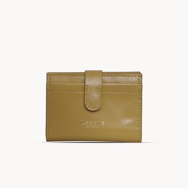 'GROVE' Mustard Smooth RFID Tab-over Leather Credit Card Holder