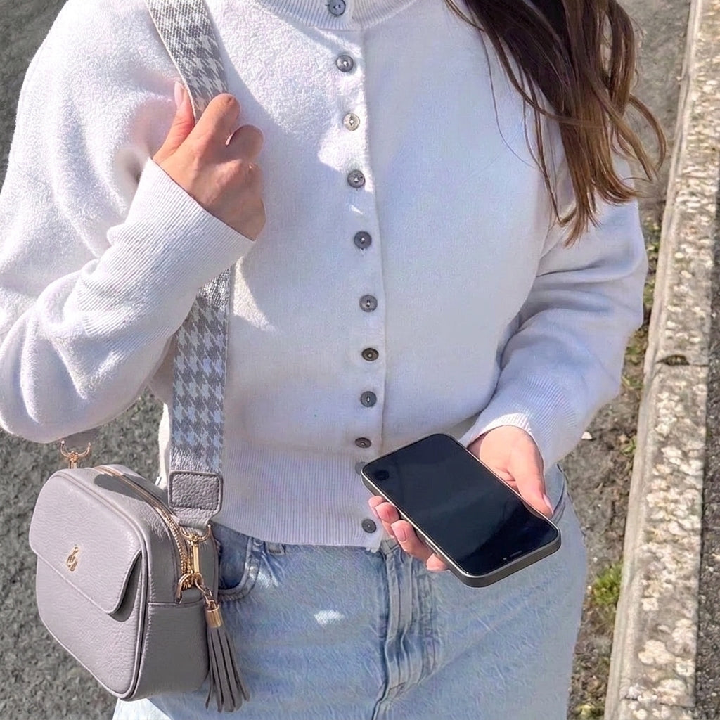 'HACKNEY' Lilac Pebble Grain Real Leather Crossbody Bag