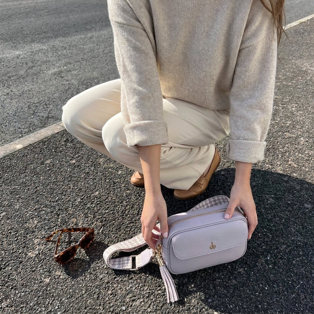 'HACKNEY' Lilac Pebble Grain Real Leather Crossbody Bag
