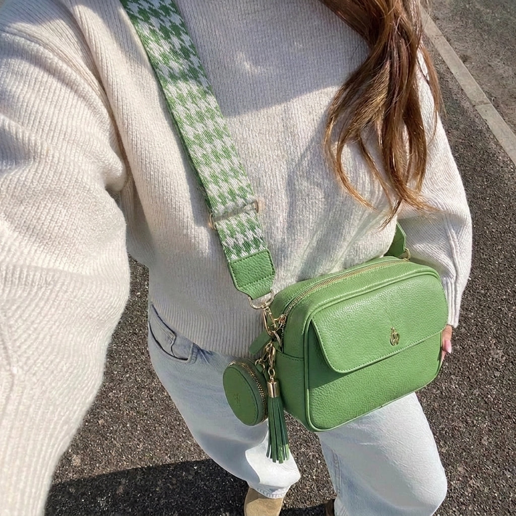'HACKNEY' Matcha Green Pebble Grain Real Leather Crossbody Bag