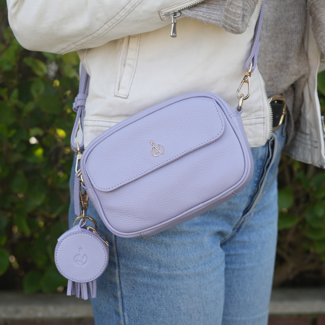 'HACKNEY MINI' Lilac Pebble Grain Real Leather Crossbody Bag