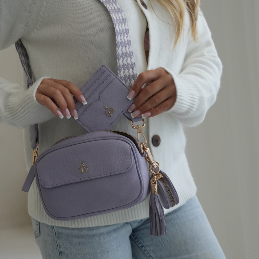 'HACKNEY MINI' Lilac Pebble Grain Real Leather Crossbody Bag