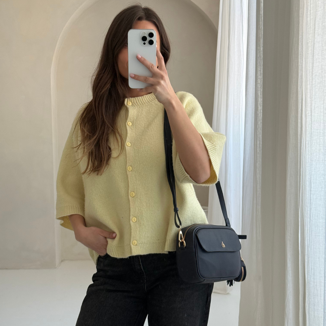 'HACKNEY' Navy Pebble Grain Real Leather Crossbody Bag