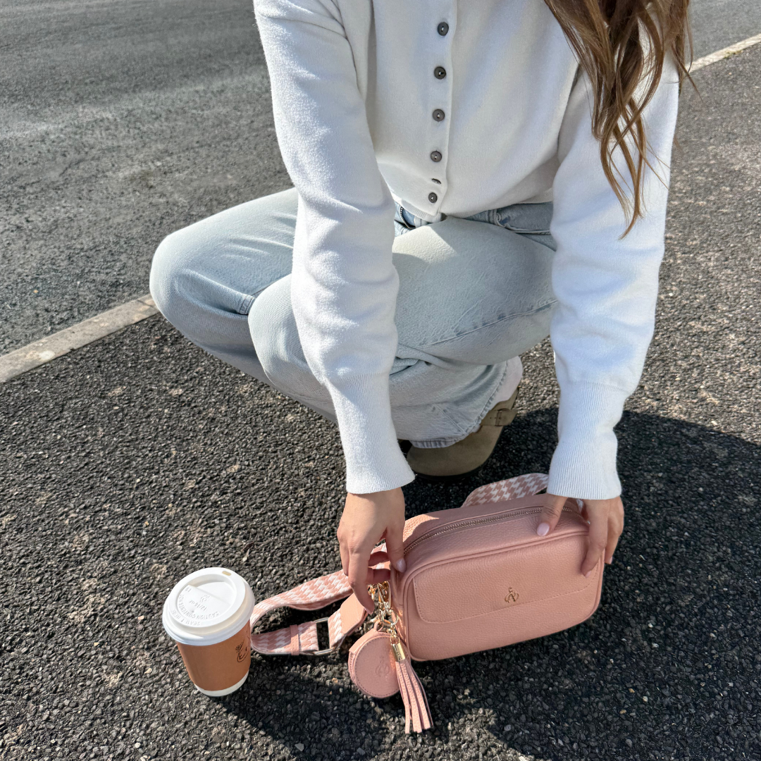 'HACKNEY' Peach Pebble Grain Real Leather Crossbody Bag