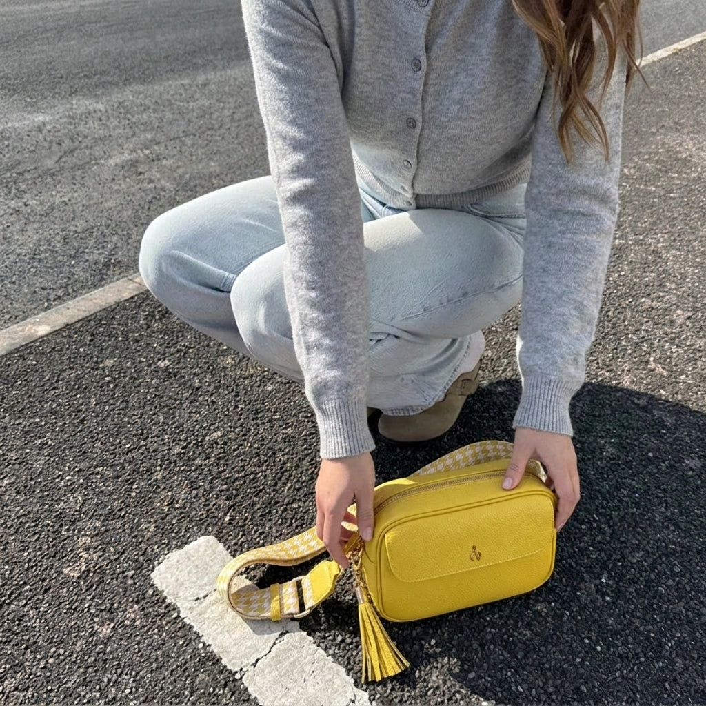 'HACKNEY' Sunflower Pebble Grain Real Leather Crossbody Bag