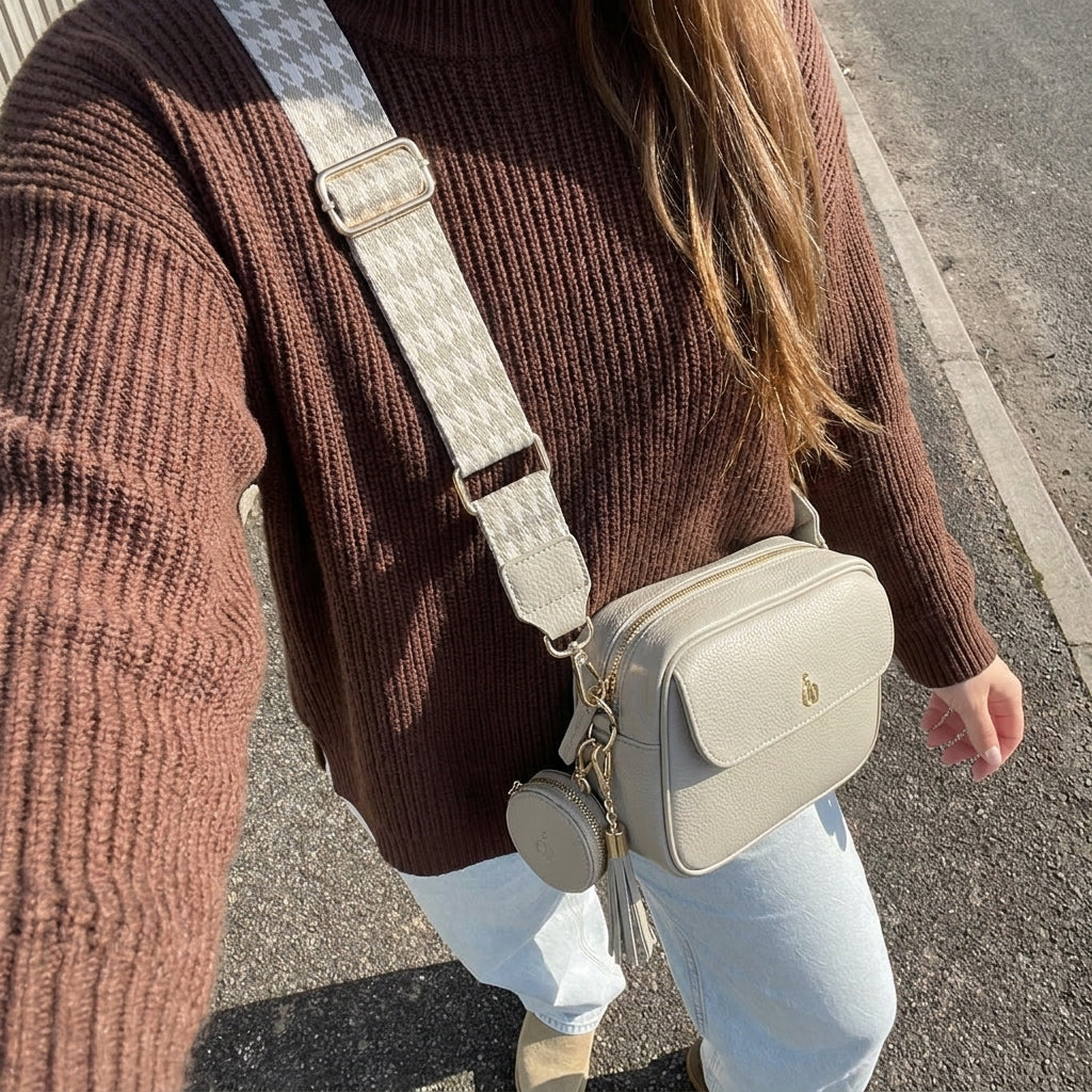 'HACKNEY' Fog Grey Pebble Grain Real Leather Crossbody Bag