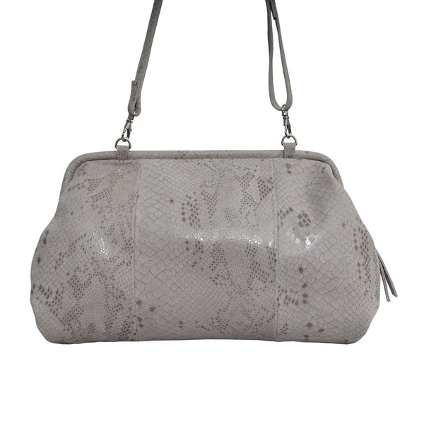 'Harper' Ice Grey Python Snake Print Real Leather Oversized Clutch Bag