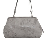 'Harper' Ice Grey Python Snake Print Real Leather Oversized Clutch Bag