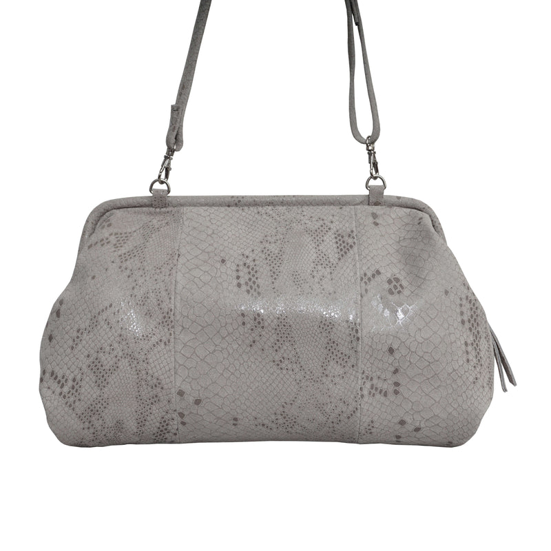 'Harper' Ice Grey Python Snake Print Real Leather Oversized Clutch Bag