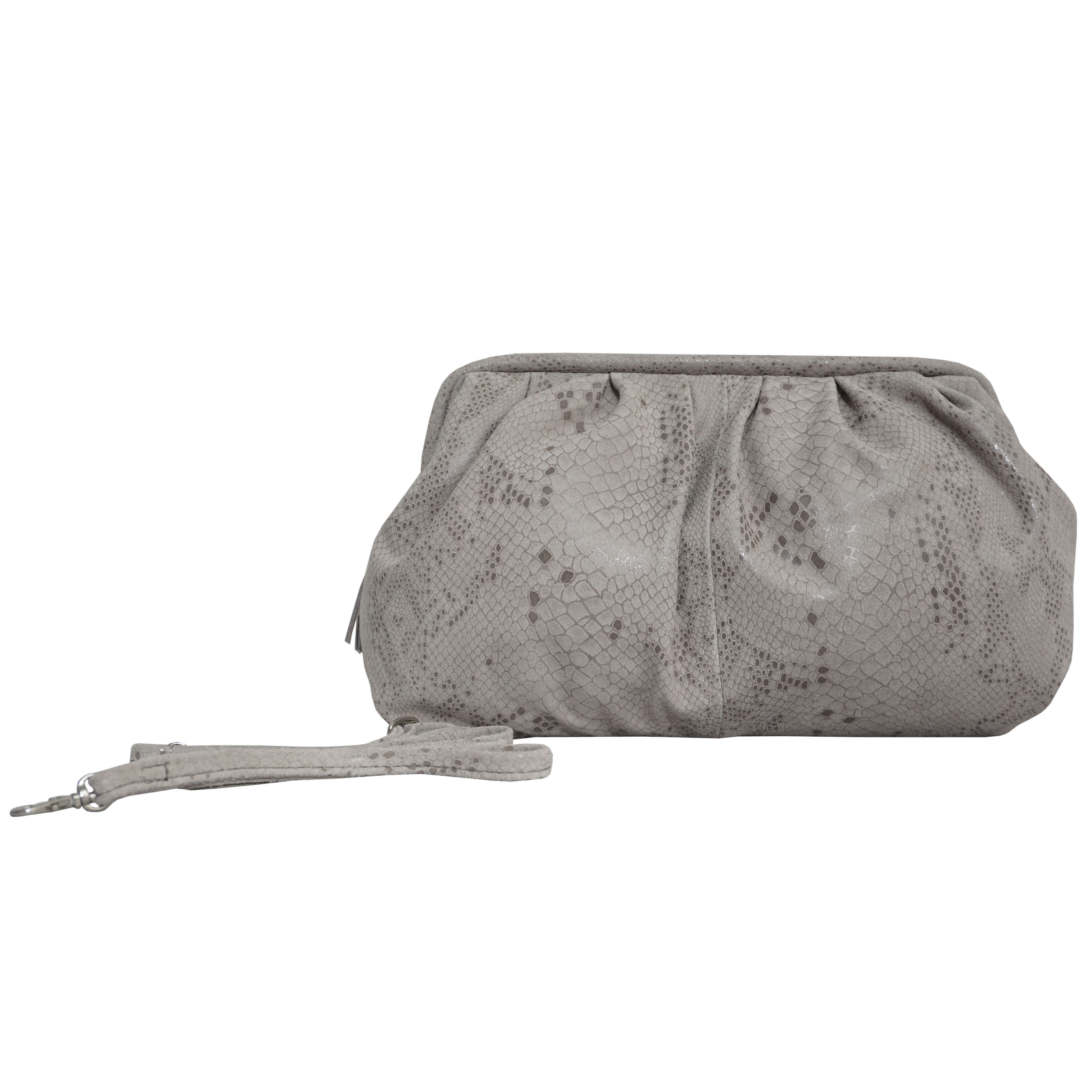 'Harper' Ice Grey Python Snake Print Real Leather Oversized Clutch Bag