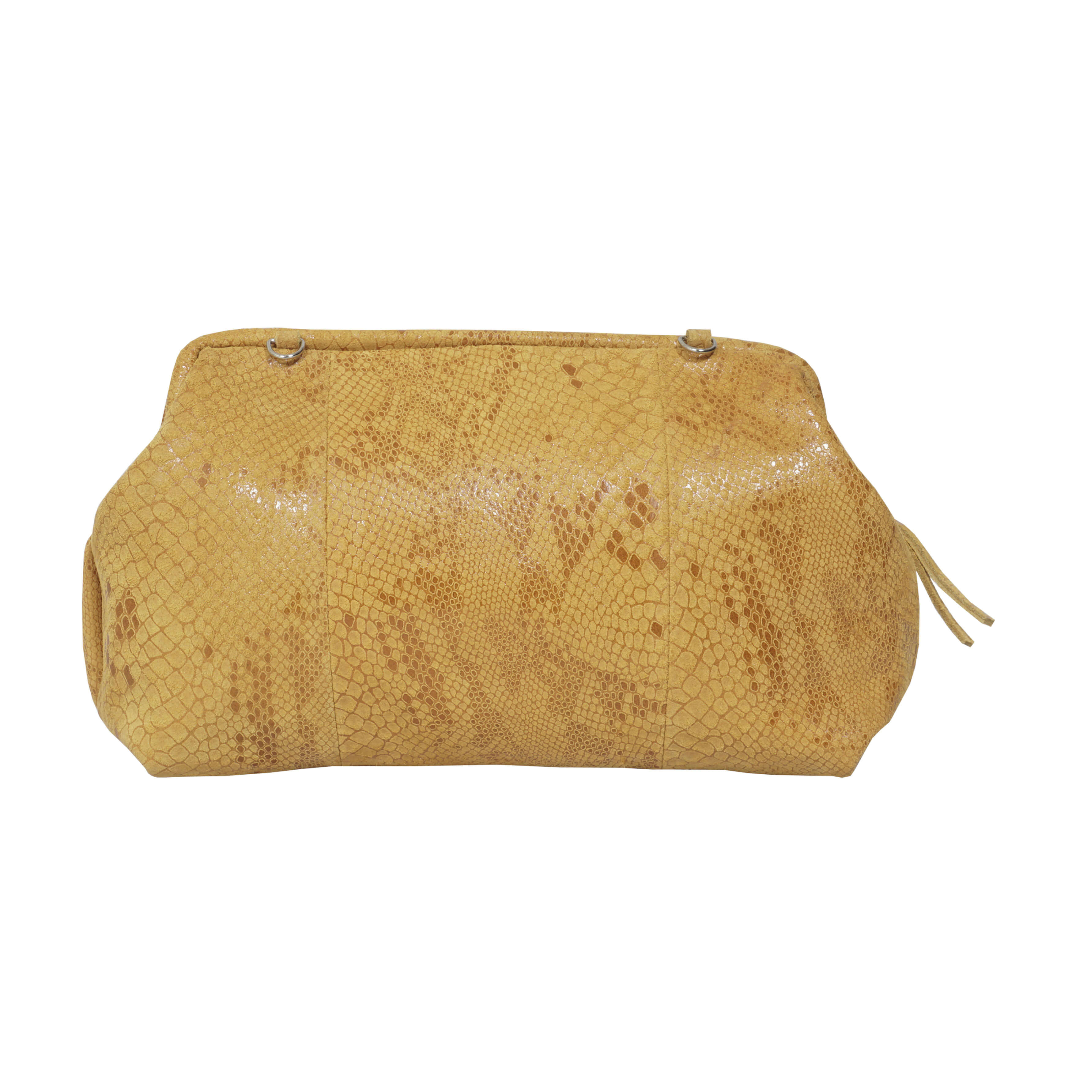 'Harper' Mustard Python Snake Print Real Leather Oversized Clutch Bag