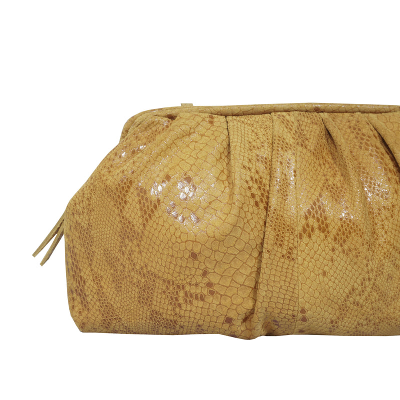'Harper' Mustard Python Snake Print Real Leather Oversized Clutch Bag