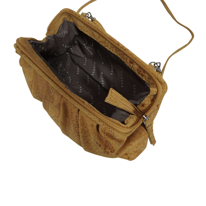 'Harper' Mustard Python Snake Print Real Leather Oversized Clutch Bag