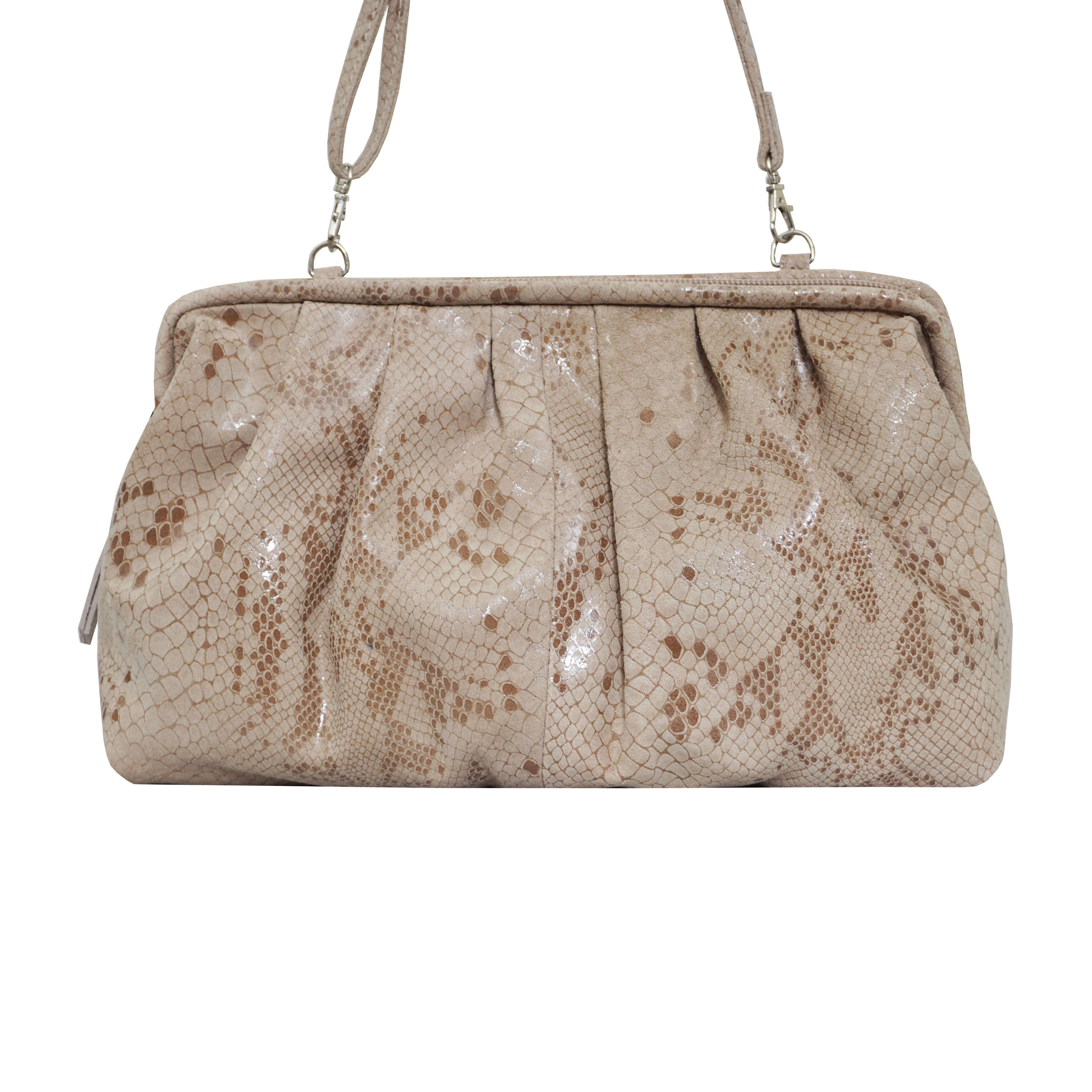 'Harper' Nude Python Snake Print Real Leather Oversized Clutch Bag