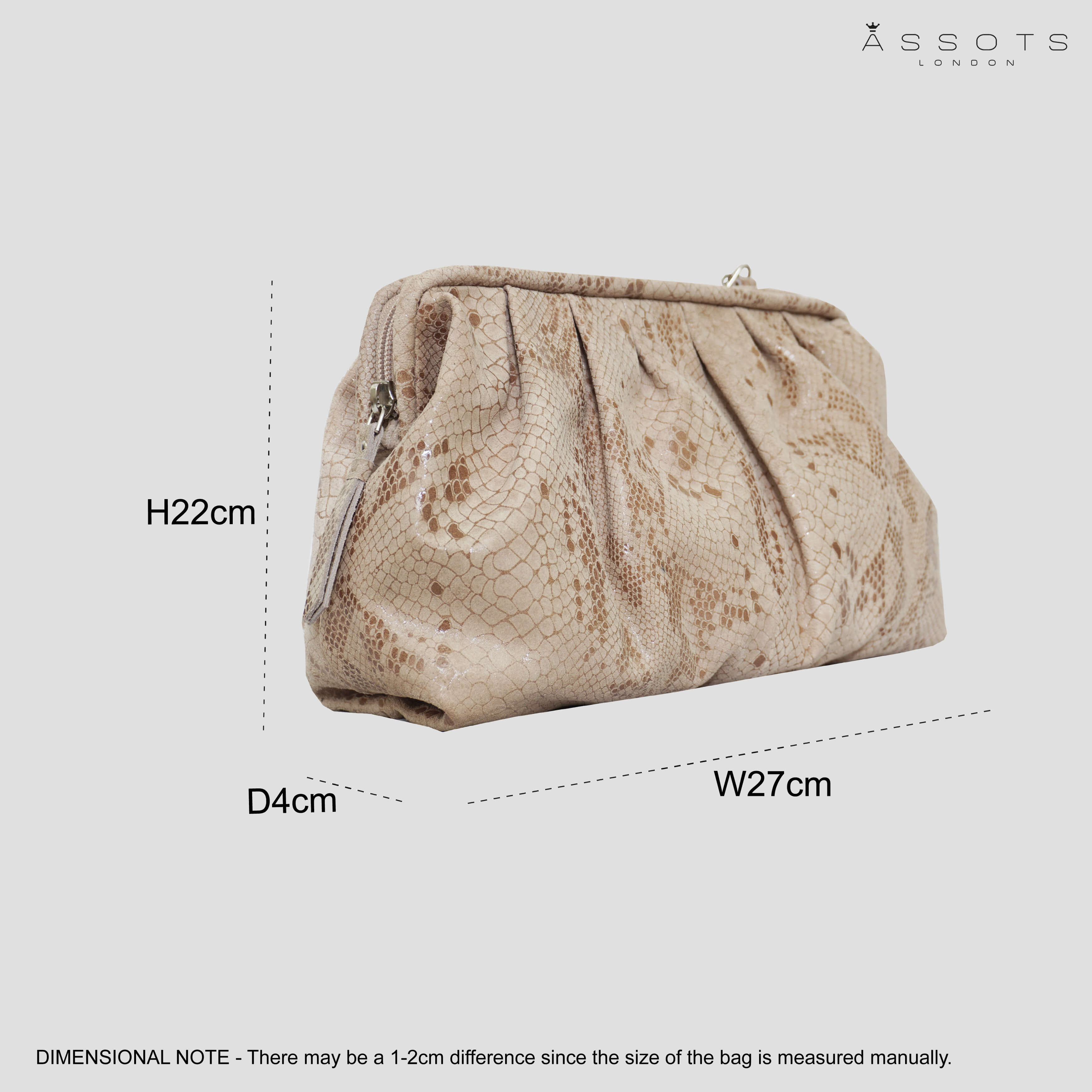 'Harper' Nude Python Snake Print Real Leather Oversized Clutch Bag