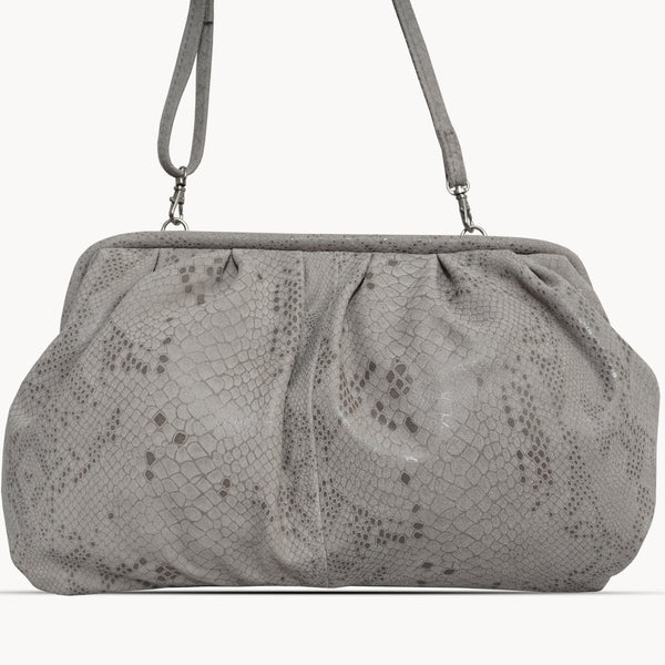 'Harper' Ice Grey Python Snake Print Real Leather Oversized Clutch Bag