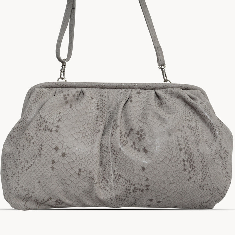 'Harper' Ice Grey Python Snake Print Real Leather Oversized Clutch Bag