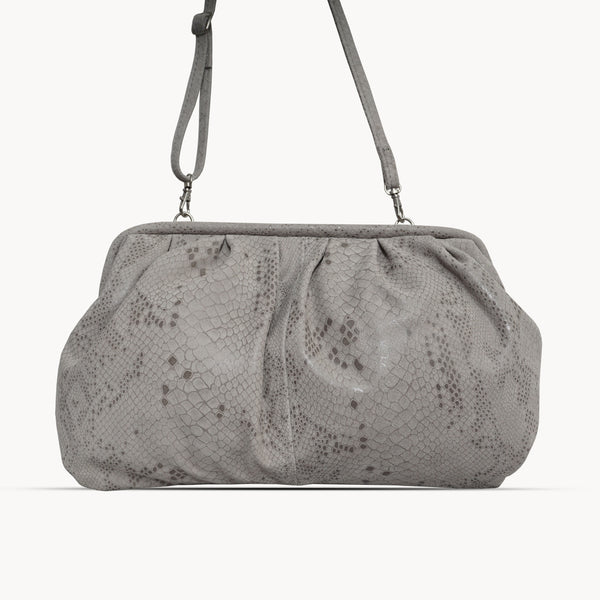'Harper' Ice Grey Python Snake Print Real Leather Oversized Clutch Bag