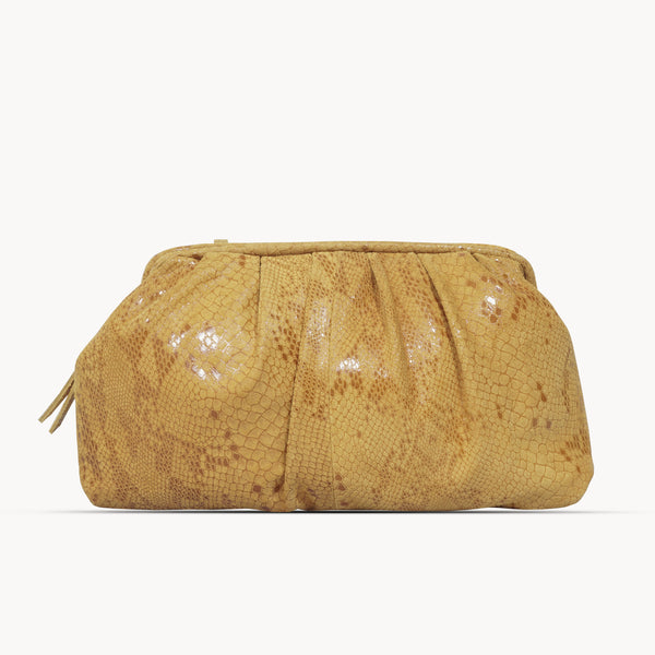 'Harper' Mustard Python Snake Print Real Leather Oversized Clutch Bag
