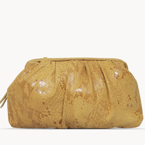 'Harper' Mustard Python Snake Print Real Leather Oversized Clutch Bag