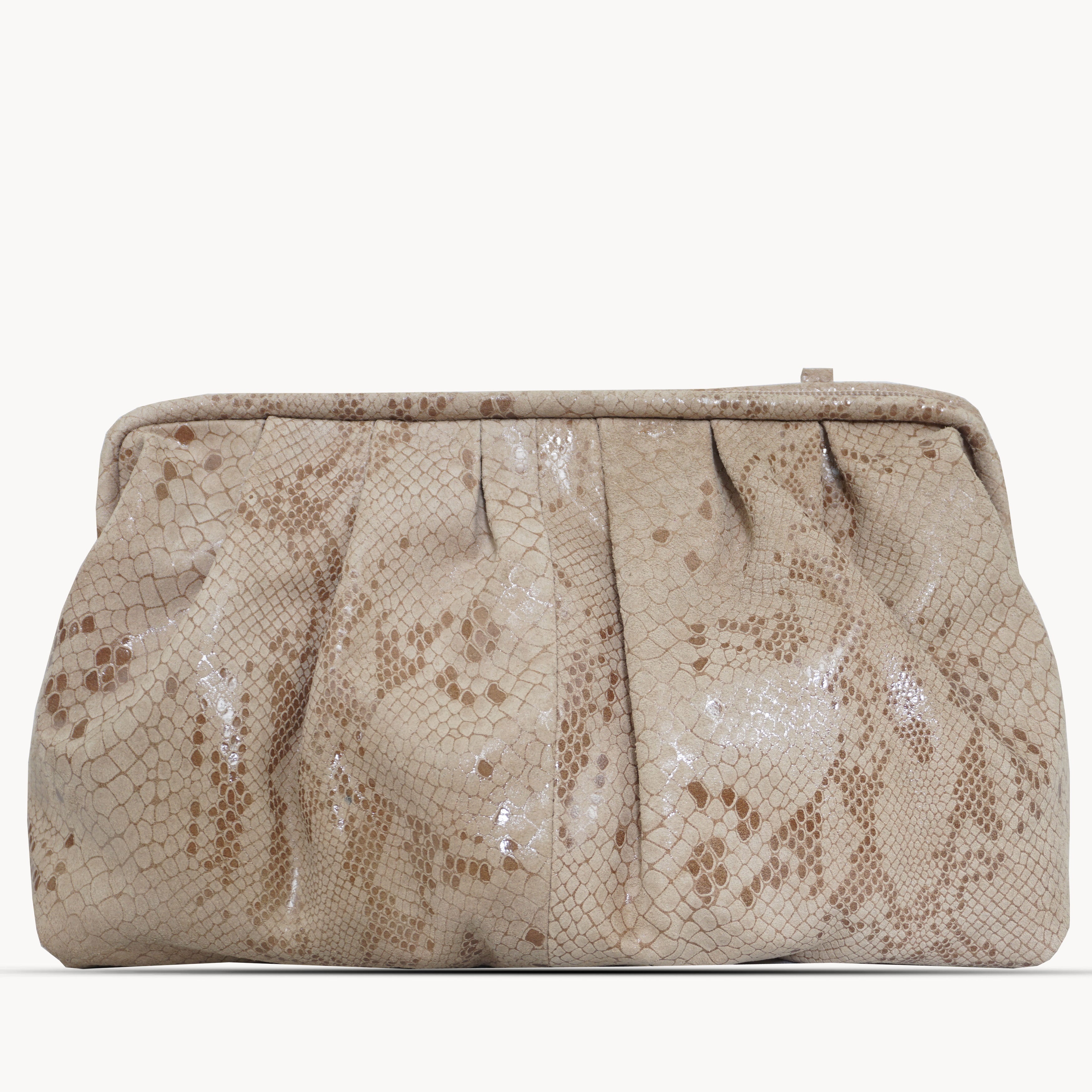 'Harper' Nude Python Snake Print Real Leather Oversized Clutch Bag
