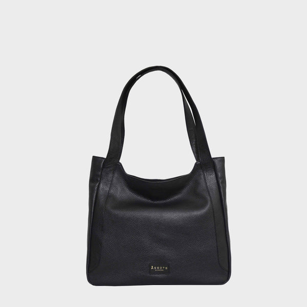'Harriet' Black Pebble Grain Real Leather Slouchy Hobo Bag