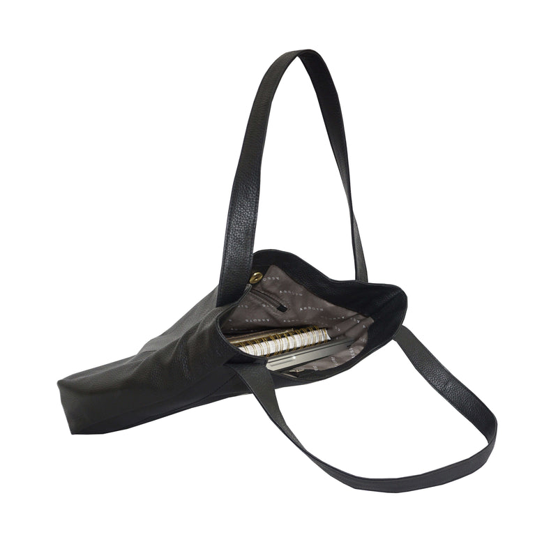 'Harriet' Black Pebble Grain Real Leather Slouchy Hobo Bag