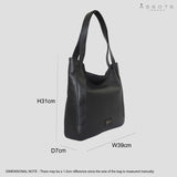 'Harriet' Black Pebble Grain Real Leather Slouchy Hobo Bag