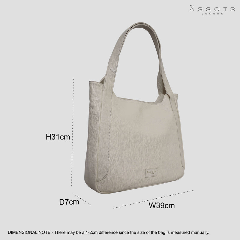 'Harriet' Cream Pebble Grain Real Leather Slouchy Hobo Bag