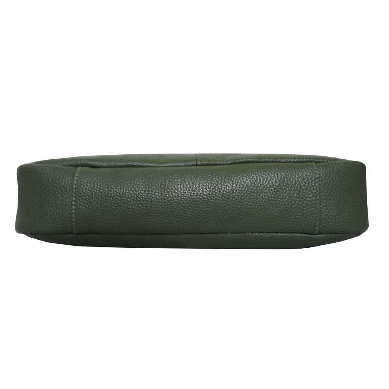 'Harriet' Olive Green Pebble Grain Real Leather Slouchy Hobo Bag