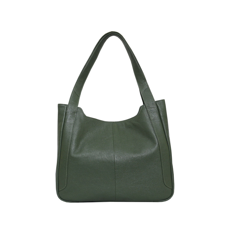 'Harriet' Olive Green Pebble Grain Real Leather Slouchy Hobo Bag