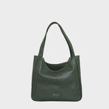 'Harriet' Olive Green Pebble Grain Real Leather Slouchy Hobo Bag
