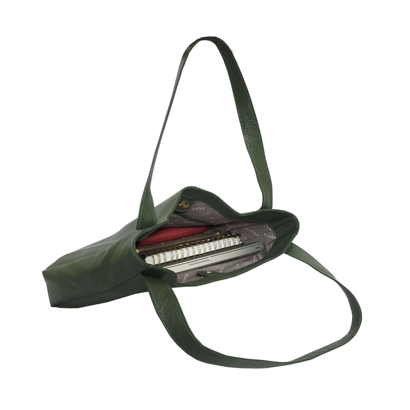 'Harriet' Olive Green Pebble Grain Real Leather Slouchy Hobo Bag